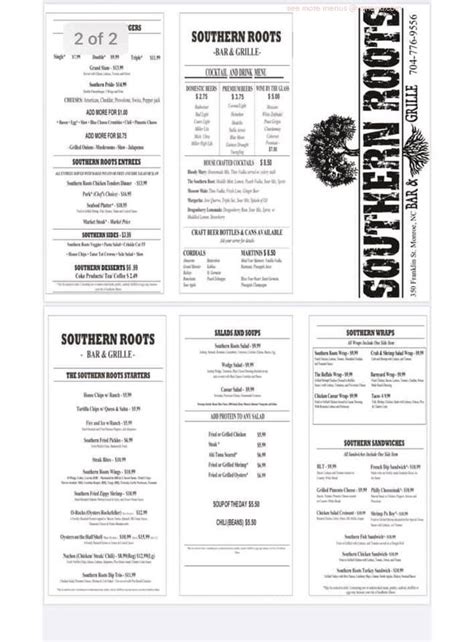 southern roots monroe nc|southern roots menu.